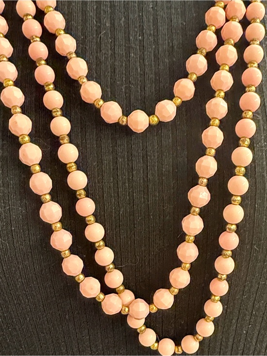Vintage Jewelry - Vintage Pink Beaded Necklaces Set of 2 Long Layering Gold Tone
